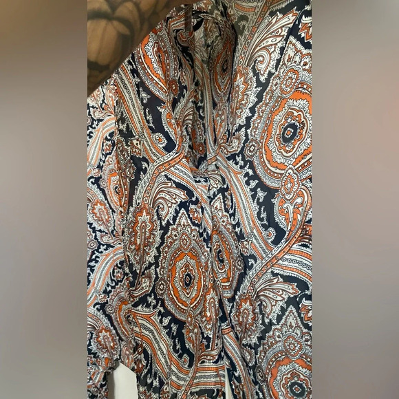NWT MICHAEL Michael Kors Blue Orange Print Flowy Kaftan Blouse Top Size 3X - Picture 5 of 7